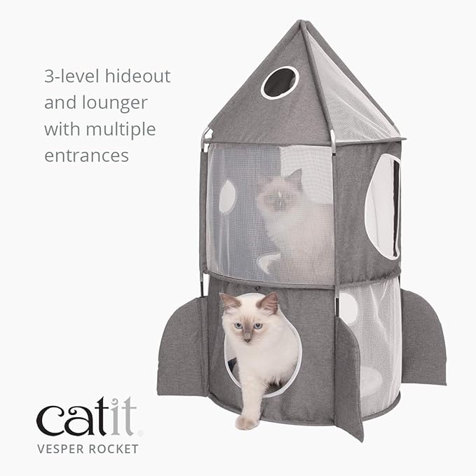 Catit Vesper Rocket Cat Tower, Grey, 42002, Blue