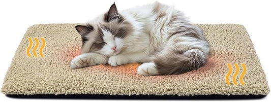 Miguel Self Warming Cat Bed for Indoor Cats, 30 x 20 inch Self Heating Pads for Outdoor Cat House, Non Electric Dog Pad Thermal for Small Dog, Washable Kitten Mat with Removable Cover (Light Brown,M)