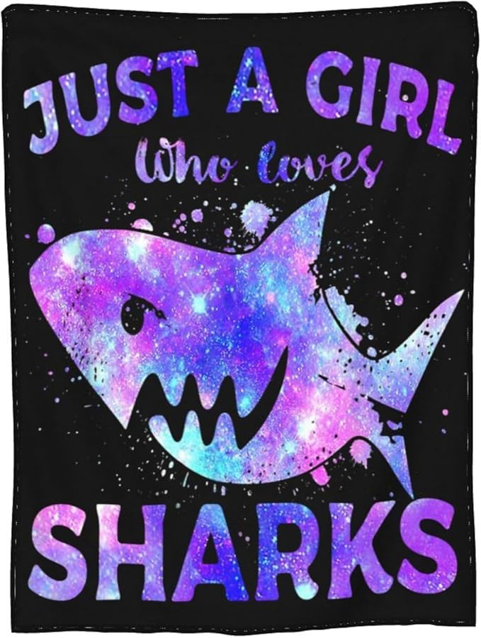 Shark Starry Sky Plush Throw Blanket - Super Soft, Cozy, Warm Fleece - Just A Girl Who Loves Shark - Bedding Blanket Gifts for Kids, Girls, Boys, Women - 60"X80"