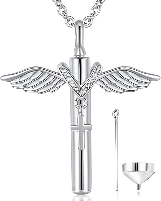 Aniu Cremation Jewelry for Ashes S925 Sterling Silver Urn Necklace Memorial Necklace for Human Ashes of Loved Ones Keepsake Pendant for Men Women