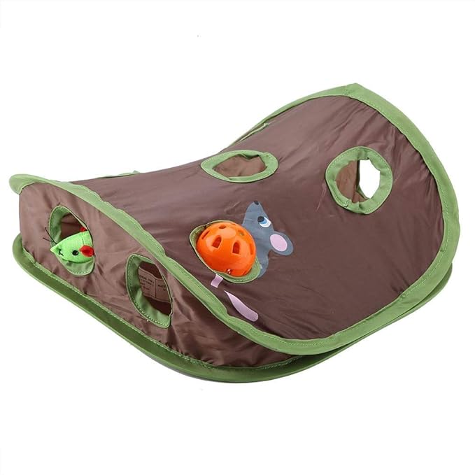 TOPINCN Cat Toy 9 Mouse Holes Pet Cat Interactive Toy Intelligence Trainning with Bell Ball Folding Creative Vocal Cat Mice Toy Hide Seek Toys