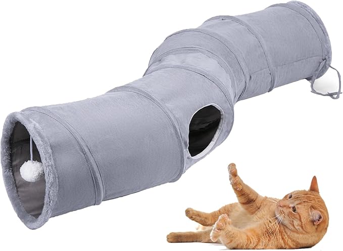 Cat Tunnel, S-Shape Collapsible Cat Play Tube Toys with Plush Ball, Indoor Cat Play Tunnel for Cat, Puppy, Kitty, Kitten, Rabbit (S-Shape)