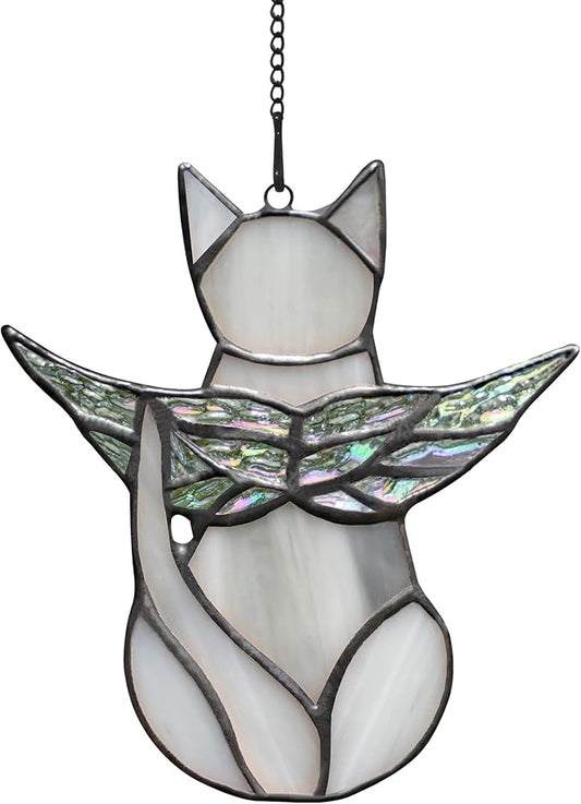 BOXCASA Cat Memorial Gifts for Loss of a Cat - Iridescent Angel Wing Suncatchers for Stained Glass Window Hangings,Loss of Pet Sympathy Gift for Women