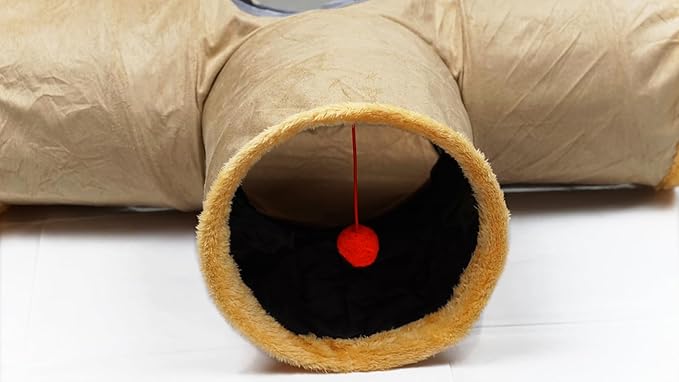 Cats Bunny Tunnel Tube,Extra Long 4-Way Collapsible Small Animal Play Tunnel Toys Durable Suede with Hanging Ball Toy for Indoor Cat Kitten Kitty Bunny Rabbit Ferret