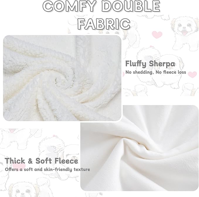 BlessLiving Shih Tzu Sherpa Throw Blanket - Super Soft Fuzzy Cozy Warm Red Hearts Dog Blanket Thick Plush Fluffy Blankets for Teen Girls Women Couch Bed Sofa Chair Men Boys Gift (Throw, 50x60 Inches)