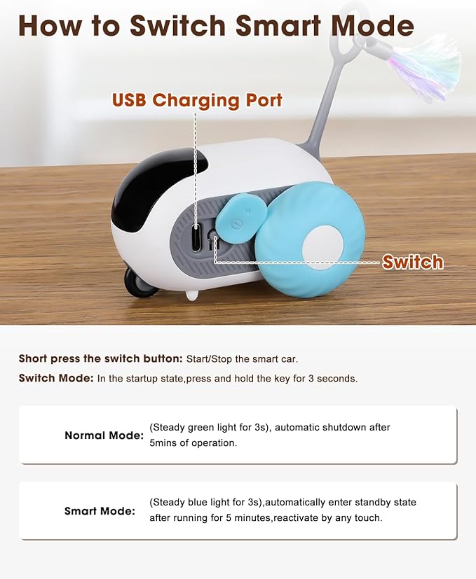 Cat Toys for Indoor Cats, Smart Interactive Cat Toy with Two-Speed Adjustment, Remote Control USB Rechargeable Automatic Cat Exercise Toys for Bored Indoor Adult Cats Kittens (Blue)