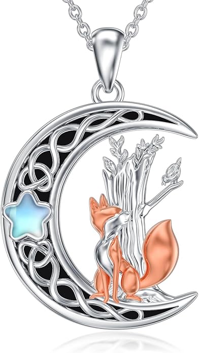 Black Cat/Dragon/Fox/Wolf Necklace 925 Sterling Silver Celtic Moon Pentagram Pendant Gothic Jewelry Goth Halloween Gifts for Women