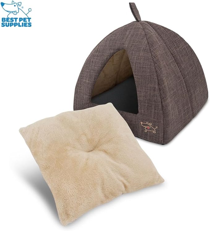 Pet Tent-Soft Bed for Dog and Cat by Best Pet Supplies - Brown Linen, 16" x 16" x H:14"