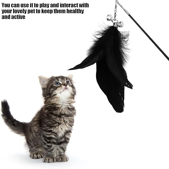 GLOGLOW Interactive Cat Toy, Funny Retractable Cat Wand with Bell for Indoor Cat and Kitten Playing(Black) & Animal Toys