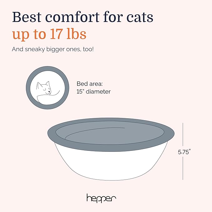 Hepper Cat Nest - Washable Cat Bed with Removable Fluffy Fleece Liner - Cozy Comfy Calming Bed Round Shape - Cat Warming Bed - Donut Bed Desk Ready - Small Bed for Indoor Cats (Grey/Grey)