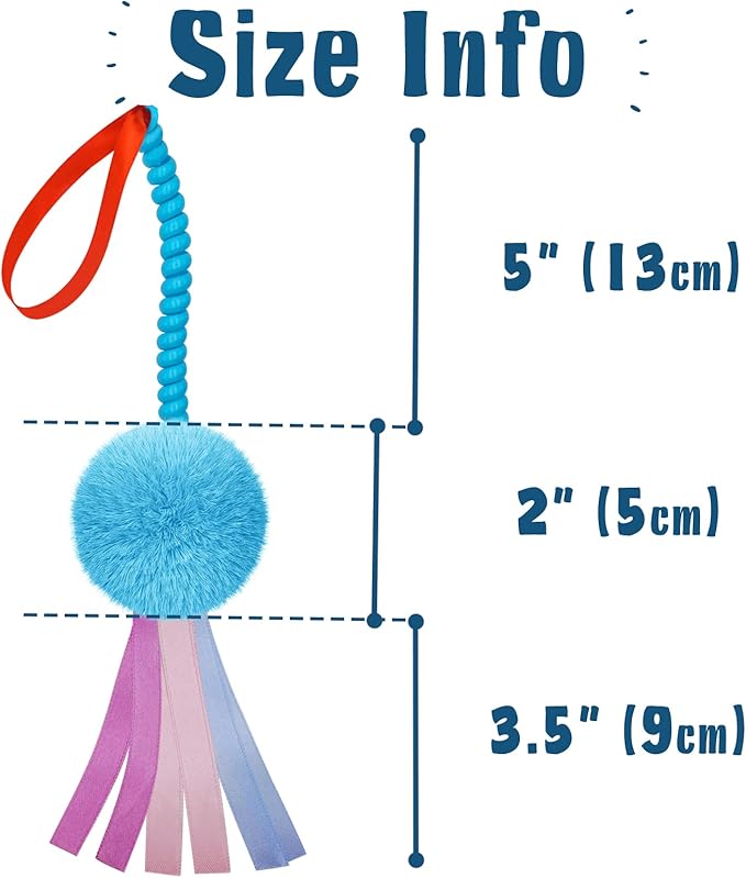 4Pcs Cat Crinkle Interactive Toys Colorful Furry Balls Sounable with Ribbon and Elastic Coil Spiral Springs Chasing Toys for Indoor Feline Kitten Door Hanging Cats Teaser Toys