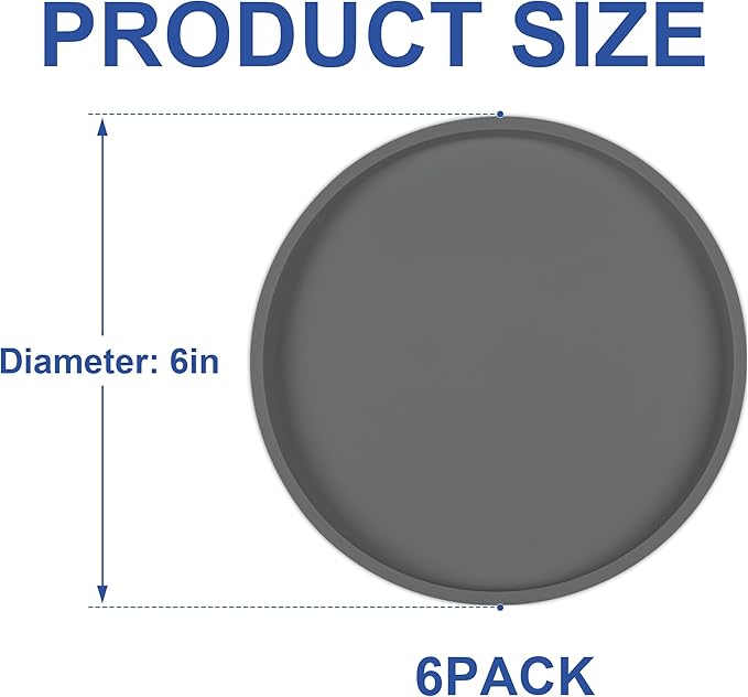 Arespark Pet Silicone Food Mat, Set of 6 Nonslip Waterproof Feeding Bowl Mat with Raised Edges for Food and Water Prevent Spills, Round Eating Tray for Dog Cat Puppy Kitten, 6'' x 6''