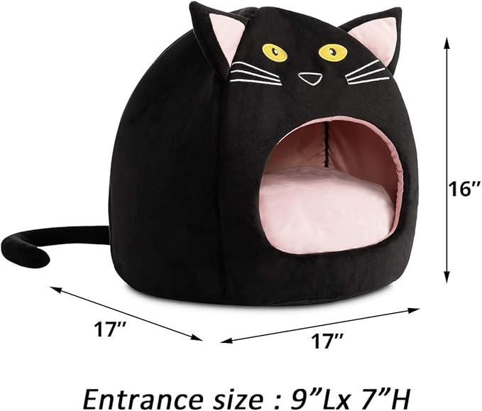 Hollypet Cozy Pet Bed Warm Cave Nest Sleeping Bed Kitty Shape Puppy House for Cats, 17 x 17 inches, Black