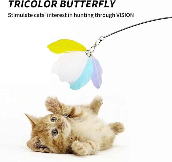 uahpet Cat Wand Toy Refills Natural Feathers Replacement Teasers, 4Pcs Different Senses Replacement Teasers Arouse Cat Desire to Hunt