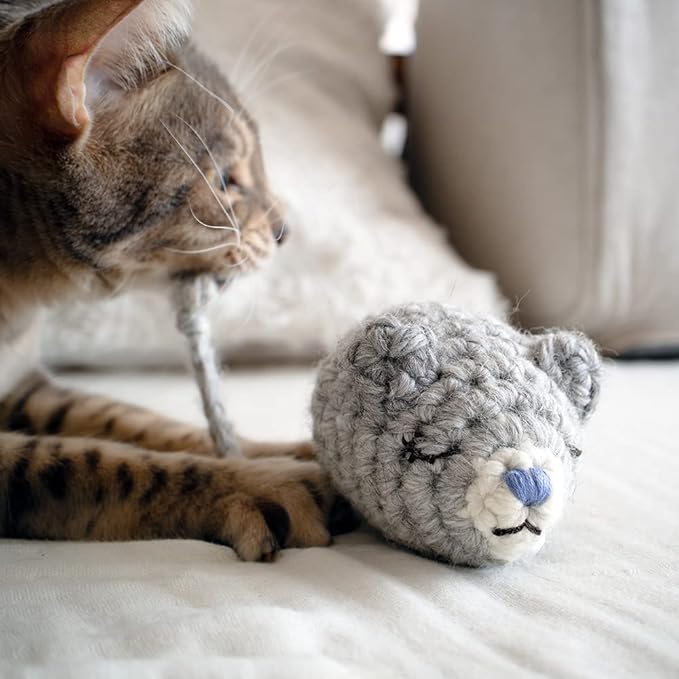 Cat Plush Toy Knitted Large Size Mouse - Mom & Daddy Mouse-, Organic Catnip Included, Handmade