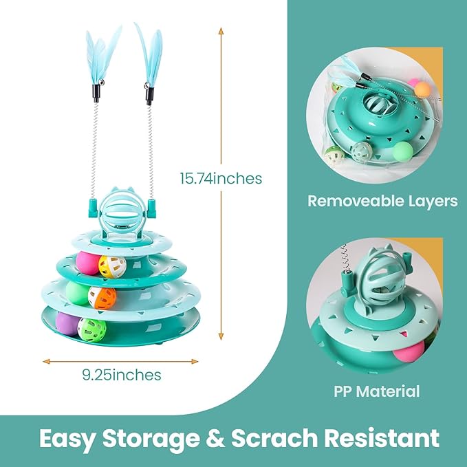 Kitten Toys, Interactive Cat Toys for Indoor Cats, Cat Puzzle Toy, Kitty Toys,cat Toys for Bored Indoor Adult Cats, Cat Ball Toy, Cat Tower with 2 Cat Teasers (Green)