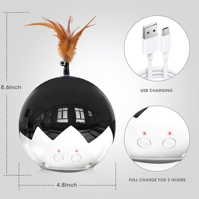 Cat Laser Toy Automatic, 3 in 1 Interactive Cat Feather Toy, Tumbler Ball Toy for Indoor Kitten, 3 Modes Laser with 360 Irregular Rotation, USB Rechargeable, Laser Safe