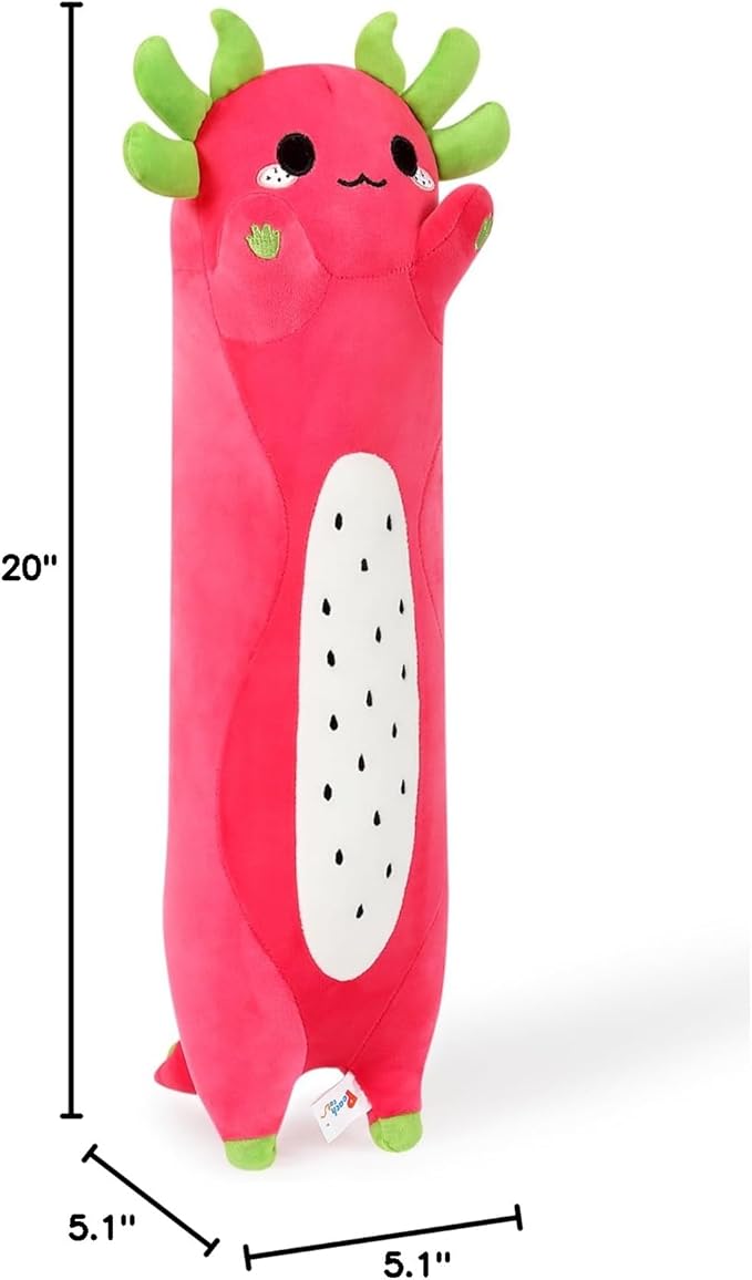 PEACH CAT Long Dragon Fruit Axolotl Stuffed Animal Kawaii Pitaya Axolotl Plush Pillow Toy for Girls and Boys 19.6"