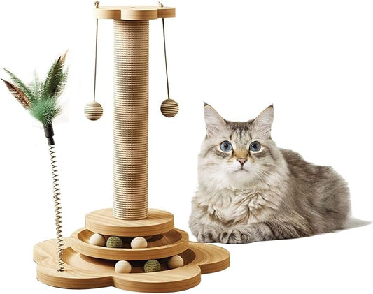 Wood Cat Scratching Posts, Cat Tree Scratching Post with Cat Interactive Toy, Easy Installation Cat Tower for Small Cat (18In)