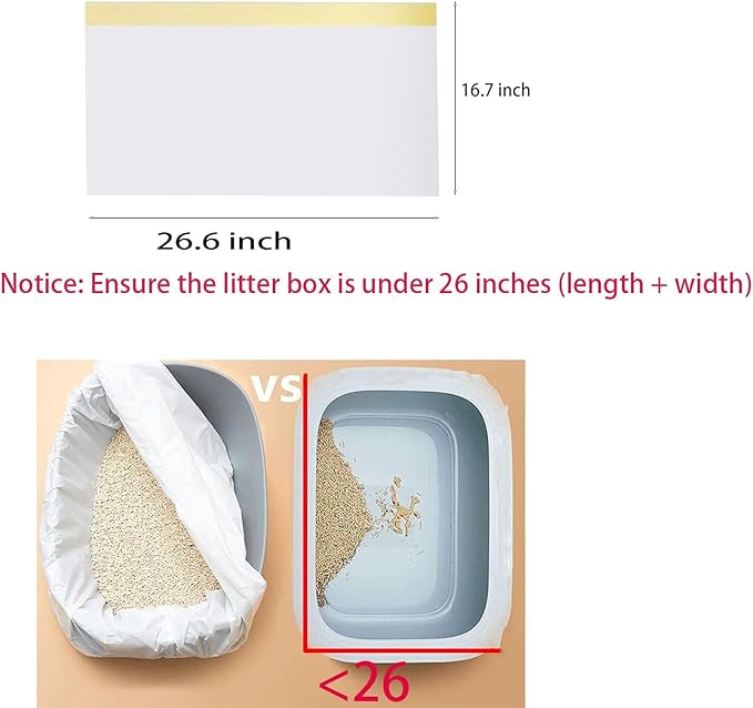 60 Count Cat Drawstring Litter Box Liners 26.6 * 16.7 inches 2 Mils Heavy Duty Leak-proof Cat Poop Bags Extra Durable Cat Litter Box Replacement Waste Bags for Self-Cleaning Litter Box