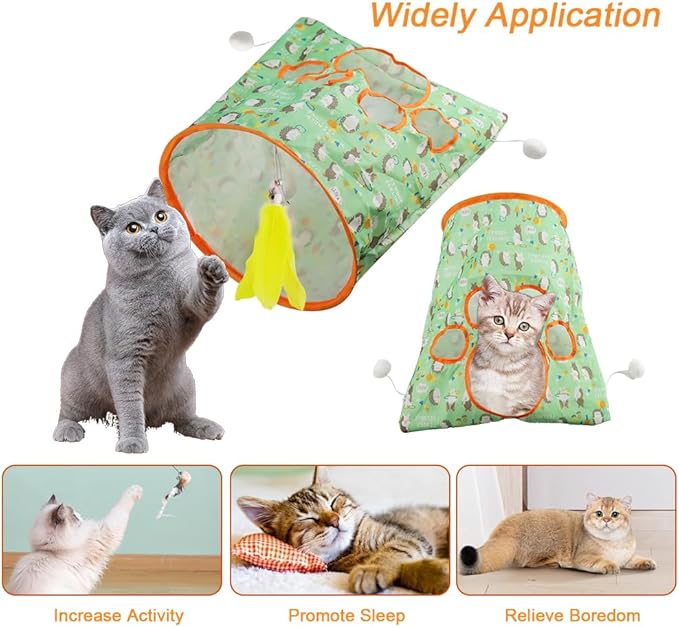 Aohcae Cat Tunnel Bags for Indoor Cats,Cat Play Tunnel Toy, Collapsible Interactive Cat Drill Bag Pet Toy with Plush Ball Cat Self Interactive Toys