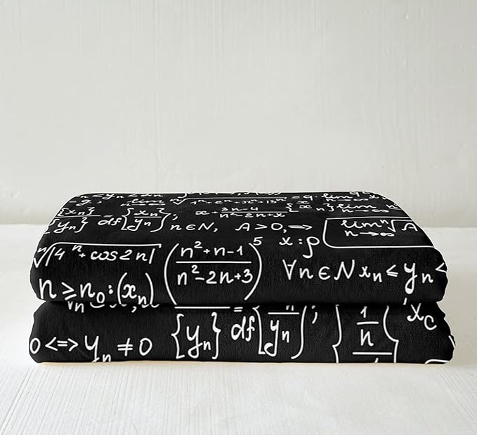 Math Theme Fleece Blanket Mathematical Formula Throw Blanket Kids Adults Geometry Stripe Numbers Sherpa Blanket for Couch Bed Sofa Black White Fuzzy Blanket Room Decor Plush BlanketThrow 50"x60"