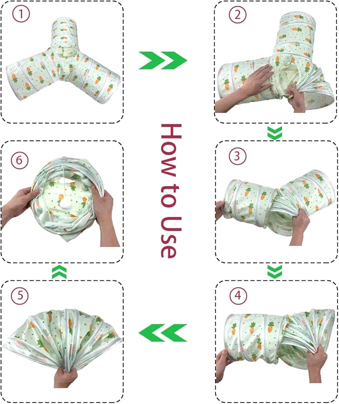 Vehomy Bunny Rabbit Tunnels Rabbit Cat 3 Way Collapsible Tunnel with Cute Carrot Patterns Small Pet Hideout Activity Tunnel Tube Toy for Bunny Kitten Cat Dwarf Guinea Pig Y Shape