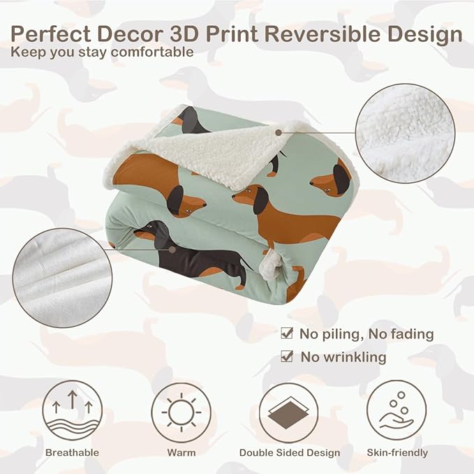 Dachshund Fleece Throw Blanket for Chair: Dog Sherpa Blanket for Dog Lovers - Soft Dachshund Gifts for Kids, (Baby 30"x40")