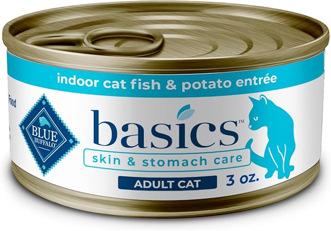 Blue Buffalo Basics Grain-Free Adult Wet Cat Food, Skin & Stomach Care, Limited Ingredient Diet, Fish Recipe, 3-oz. Can, 24 Count