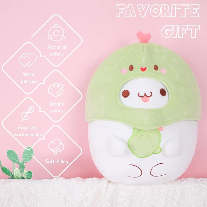 AIXINI Cute Cactus Cat Plush Pillow 10" Kitten Stuffed Animal, Soft Kawaii Cat Plushie with Cactus Outfit Costume, Hugging Plush Squishy Pillow Toy