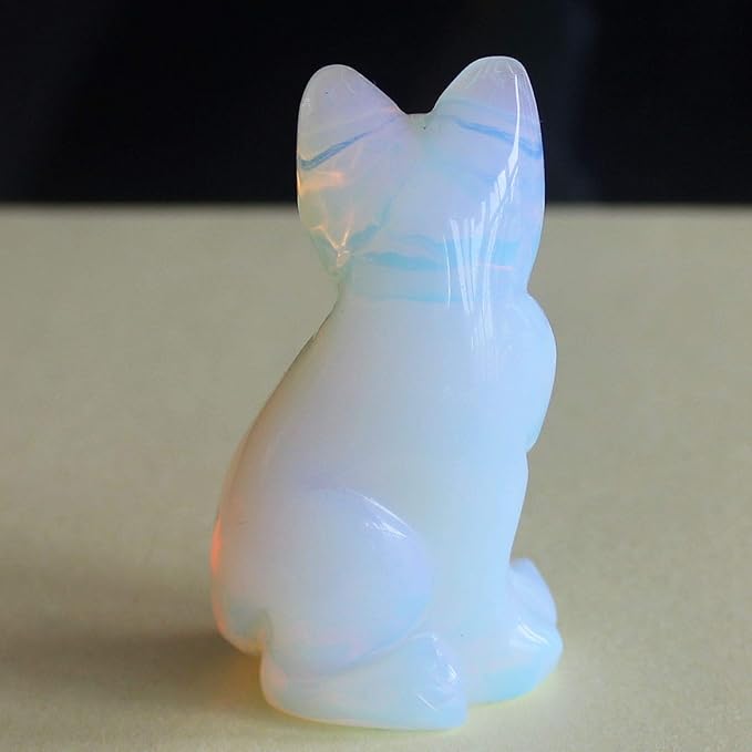 2'' Hand Carved Mixed Gemstone Crystal cat Figurine Animal Carving (White opalite)