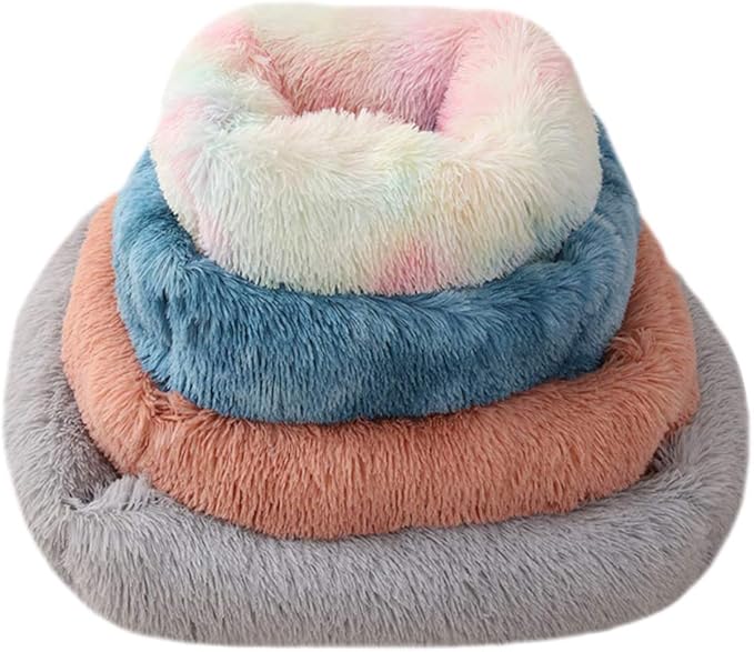 La La Pet® Donut Dog Cat Bed Cozy Cave Pet Bed Burrow Dog Bed Calming Cuddler Self-Warming Pet Bed Soft Plush Pet Cushion Improved Sleep for Cats Small Medium Dogs Dark Gray L