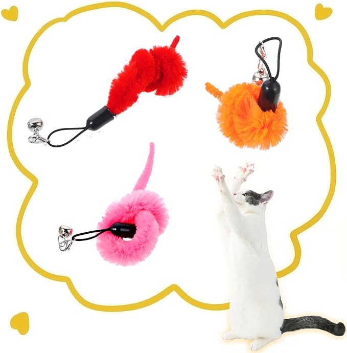 10 Packs Cat Worm Toy Refills Cat Wand Replacement Worms Interactive Cat Wand Replacement Cat Toys Interactivefor Teaser Play and Chase Exercise with Kitten(Multi Colored)