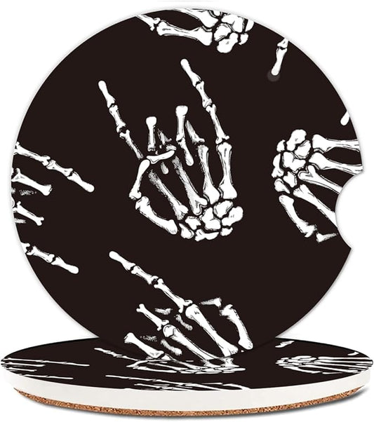 Absorbent Car Cupholder Coaster 2 Pack, Cute Car Coasters with a Finger Notch for Women & Men,2.56" Ceramic Stone & Non-Scratch Cork Base Drink Coasters, Cute Auto Accessories Gifts