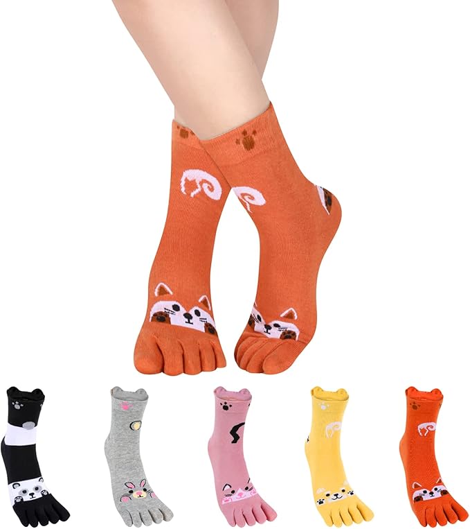 Benefeet Sox Funny Toe Socks Women Five Finger Socks Girls Cute Toe Seperated Cotton Socks Running Athletic Christmas Gifts