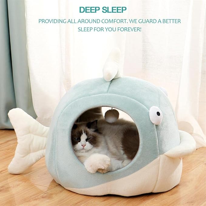 Lcybem Cat Beds for Indoor Cats - Cat Bed Cave with Removable Washable Cushioned Pillow, Calming Cozy Soft Cat Cave, Cute Friendly Dolphin Cat Houses for Indoor Cats No Deformation Pet Bed, M