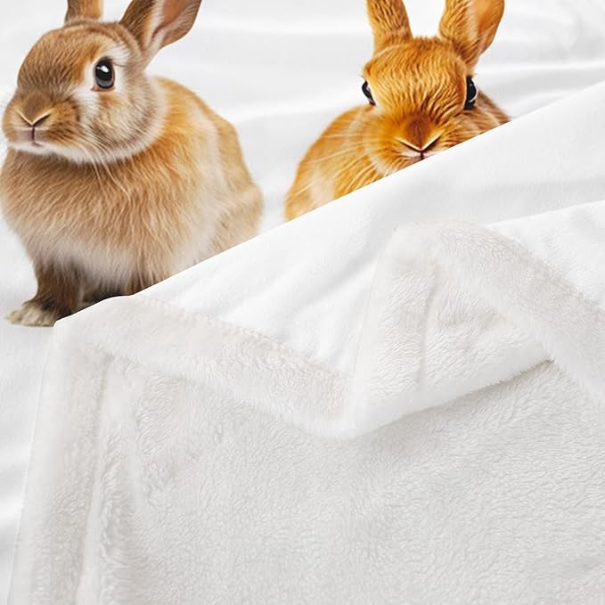 Girls Cute Rabbit Fleece Throw Blanket for Sofa Couch Daughter 3D Pet Animal Theme Sherpa Blanket Lovely Hare Plush Blanket Room Decor Rabbit Lover's Gift Warm Fuzzy Blanket Queen 90"x90"