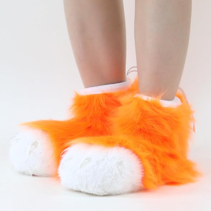 Animal Fuzzy Slippers Bear Cat Wolf Dog Fox Fursuit Feet Paw Claw Shoes Furry Boots Costume Accessories for Adult Kids