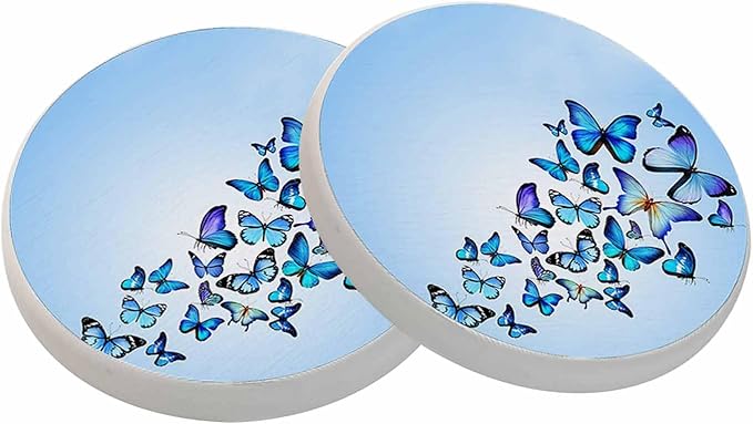 Butterflies Coasters for Drinks Nature Blue Butterflies Coasters for Table Ceramic Absorb Stone Coasters with Coffee Table Cork Base for Home Decor 2 Pcs