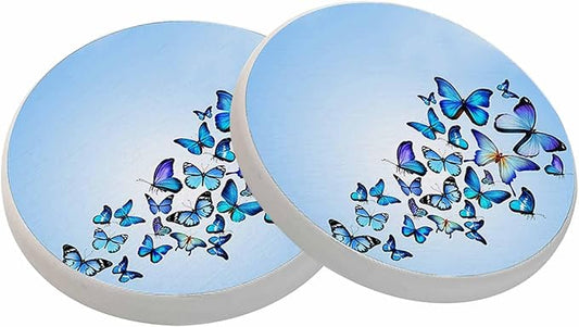 Butterflies Coasters for Drinks Nature Blue Butterflies Coasters for Table Ceramic Absorb Stone Coasters with Coffee Table Cork Base for Home Decor 2 Pcs