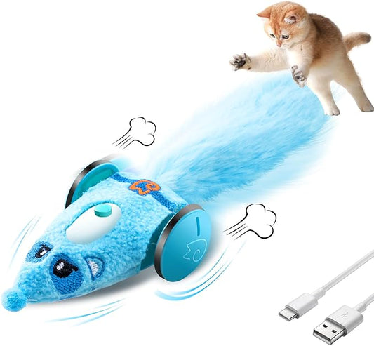 Migipaws Automatic Cat Toys, Plush Cat Mouse Toy, Interactive Toy for Indoor Cats, Smart Moving Kitten Toy, Rechargeable （Blue）