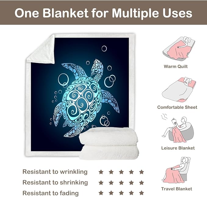 Sleepwish Turtle Fleece Throw Blanket for Kids Girls Boys Soft Plush Teal Turquoise Sherpa Blanket for Couch Chair, Baby (30"x 40")