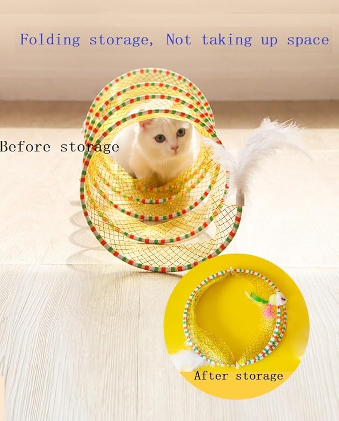 Cat Tunnel Spring Toy Cat Tunnel for Indoor Cats Folded Cat Tunnel Spring S-Shape Pet Entertainment Toy for Puppy, Kitty, Kitten, Rabbit (1Pack Blue)