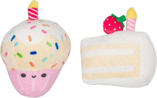 Pearhead Birthday Cake Cat Toy Set, Stuffed Birthday Cake and Cupcake Cat Toys with Catnip and Squeakers, Interactive Fun Kitten Toys, Perfect Pet Owner Birthday Gift, Ideal for Cat Lovers, Set of 2