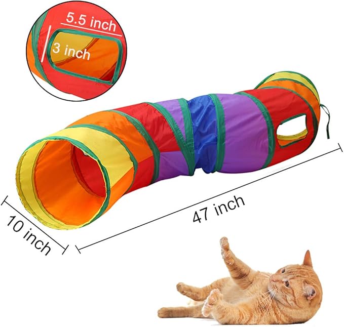 Andiker Cat Tunnel, S-Shape Cat Tunnel Pet Tube Collapsible Play Toy Indoor Outdoor Toys for Exercising Hiding Training and Running Cat Puzzle Toy with 2 Side Holes (Multi-Colored)