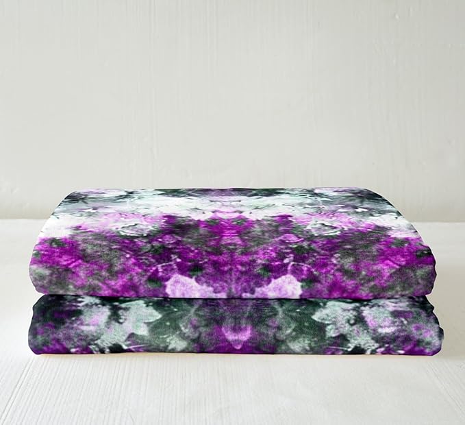 Tie Dye Sherpa Blanket Paisley Fleece Throw Blanket Boho Psychedelic Swirl Plush Blanket for Sofa Couch Bed Room Decor Bohemian Gypsy Chic Hippie Mandala White Purple Fuzzy Blanket Queen 90x90 Inch