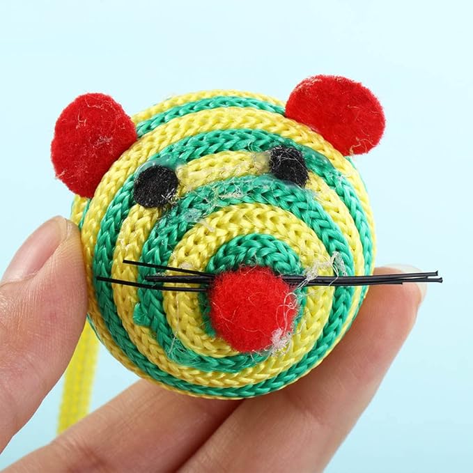 Leadigol 4PCS Cat Toy Mice,Hand Knitted Rainbow Cat Toys Balls,Pet Accessories Nylon Rope Pet Supplies Interactive Kitten for Small Cat Pet Training Toy Sound Cat Throw Toys