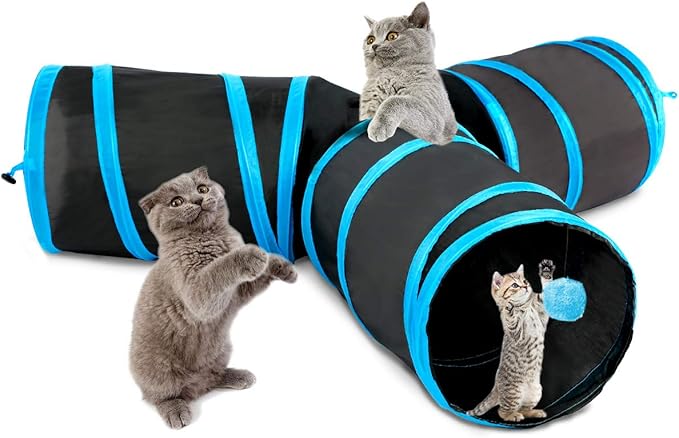 Cat Tunnel, Collapsible 3 Way Play Pet Cat Tunnels for Indoor Cats Outdoor Tube Toys with Pom Ball for Rabbits Kittens Dogs