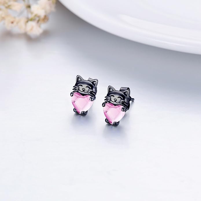 925 Sterling Silver Cat Earrings Cute Animal Kitten Stud Earrings cat Jewelry Gifts for Women Girls Hypoallergenic Earrings for Sensitive Ears