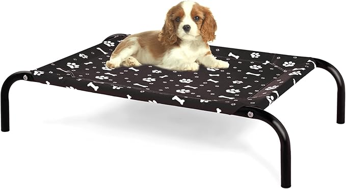 Elevated Dog Bed with Metal Frame, Raised Dog Bed with Waterproof Mesh, Dog Cot with No-Slip Rubber Feet, Portable Pet Bed. S(35.4" L x 22" W x 8" Th) Black